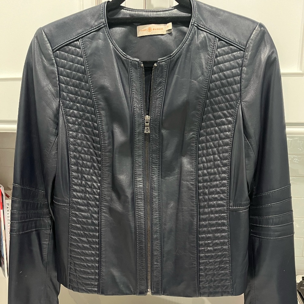 Tory Burch Lambskin leather Jacket- NAVY